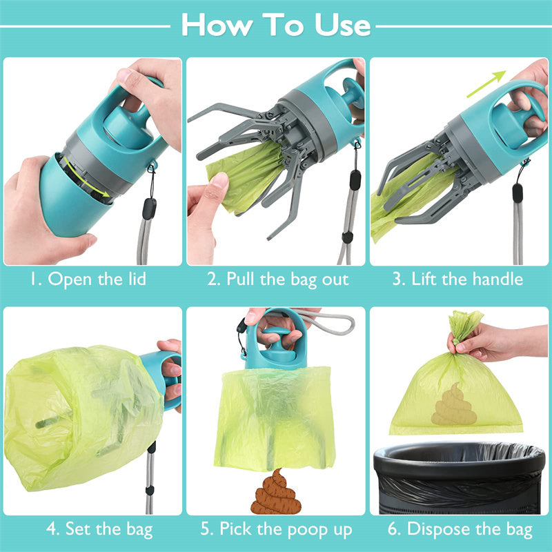 Fantastic Compact Pooper Scooper with Bag Dispenser & 8-Claw Grip – Ultimate Pet Cleanup Tool!